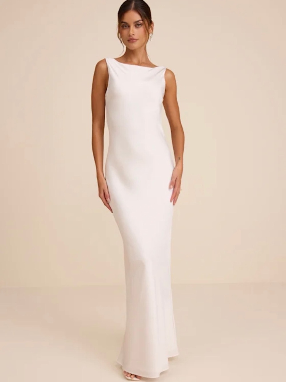 Lulus Libby White Satin Cowl Back Maxi Dress